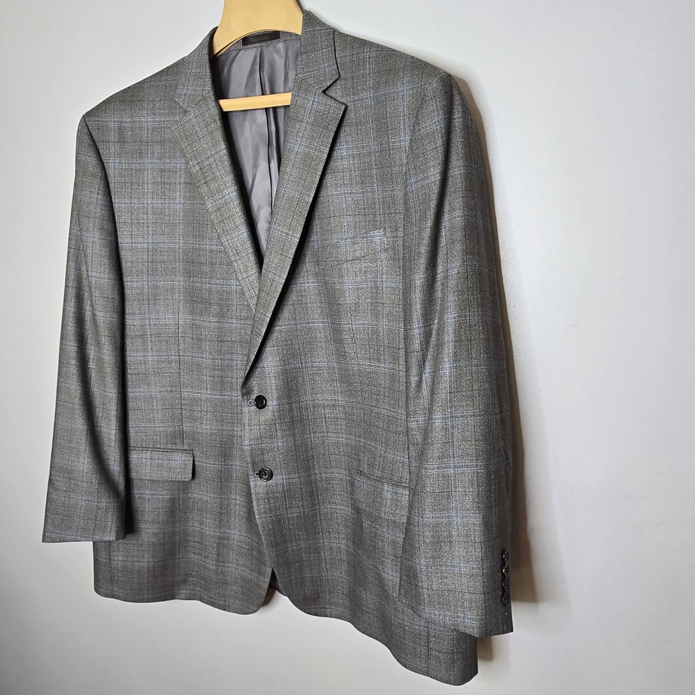Lauren Ralph Lauren Silk Wool Blazer 50R Grey Blue Plaid Sport Coat Prep Classic - Picture 9 of 9